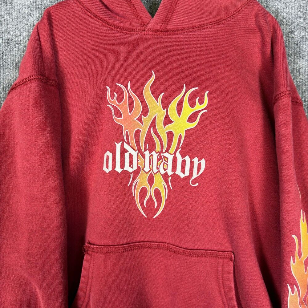 Old Navy Hoodie Youth Size M Red Vintage Y2K Flames Graphic Sweatshirt 2005 - Picture 7 of 10
